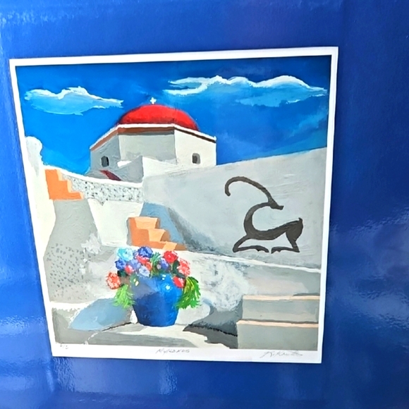 Vintage MykonosBy Rick Koestler GreeceArt Print with Blue...